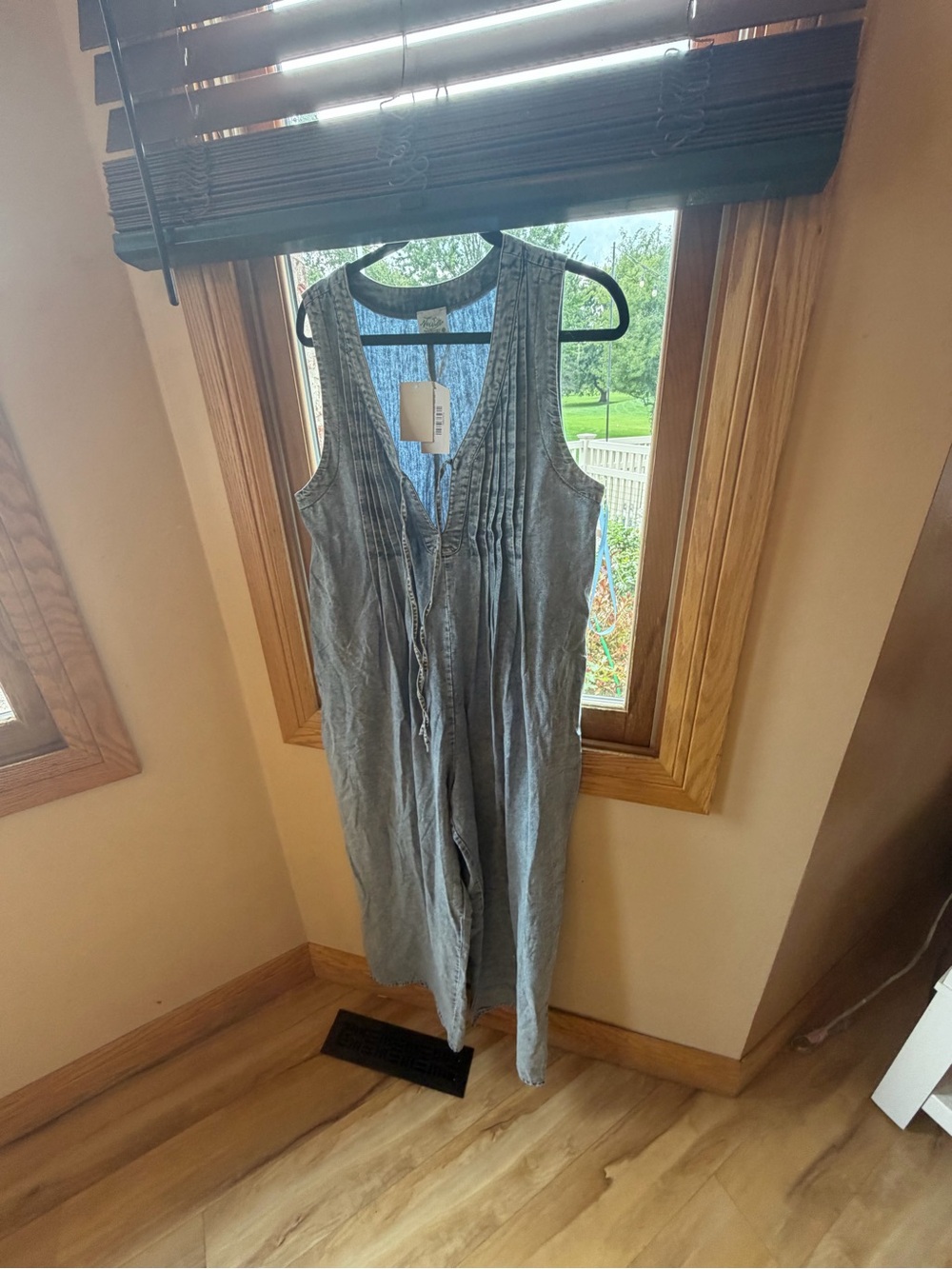 Topshop Gray Sleeveless Cotton Pintuck Jumpsuit